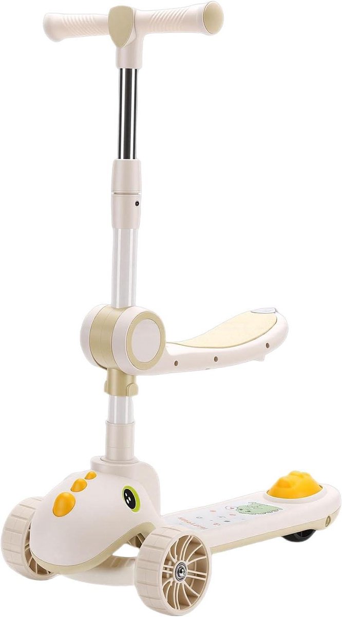 Kinderscooter, Opvouwbare Scooter met 3 Wielen, LED-verlichting en Afneembare Stoel, voor 2 Tot 12 Jaar Oud
