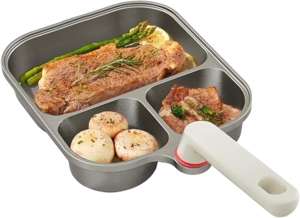 Pannenkoekenpan Omeletpan - Ontbijt Braadpan - Ontbijt Bereiden - Drievoudig Gesplitste Vorm - 24.5 cm - Zwart