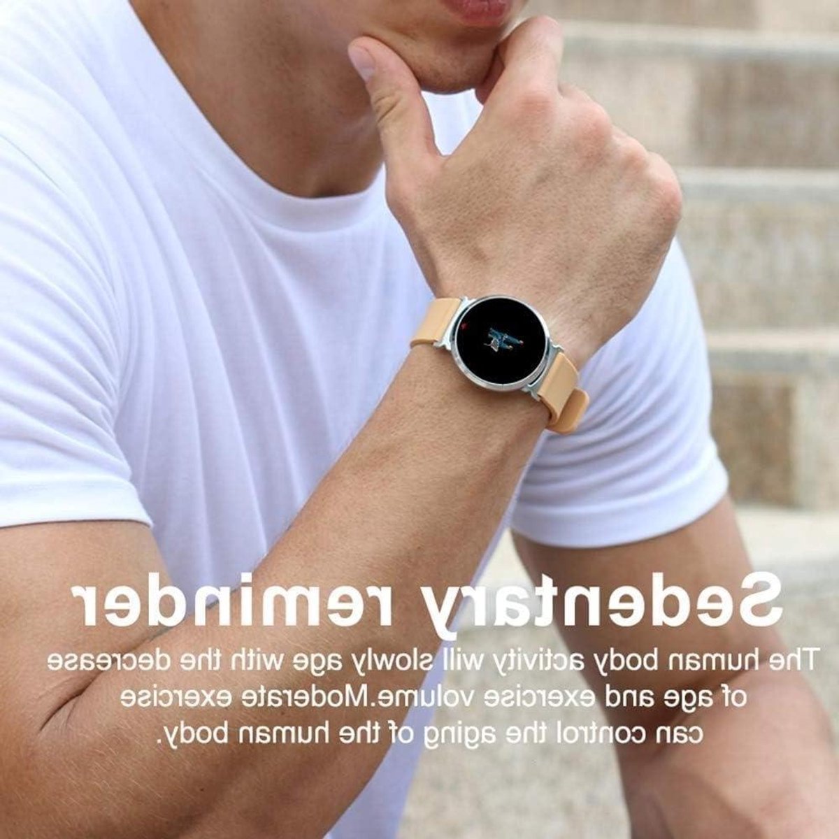 Fitness Tracker - Activiteit Horloge - Gezondheid Monitoren - Hartslag Bloeddruk - 12-15 Dagen Standby - Beige