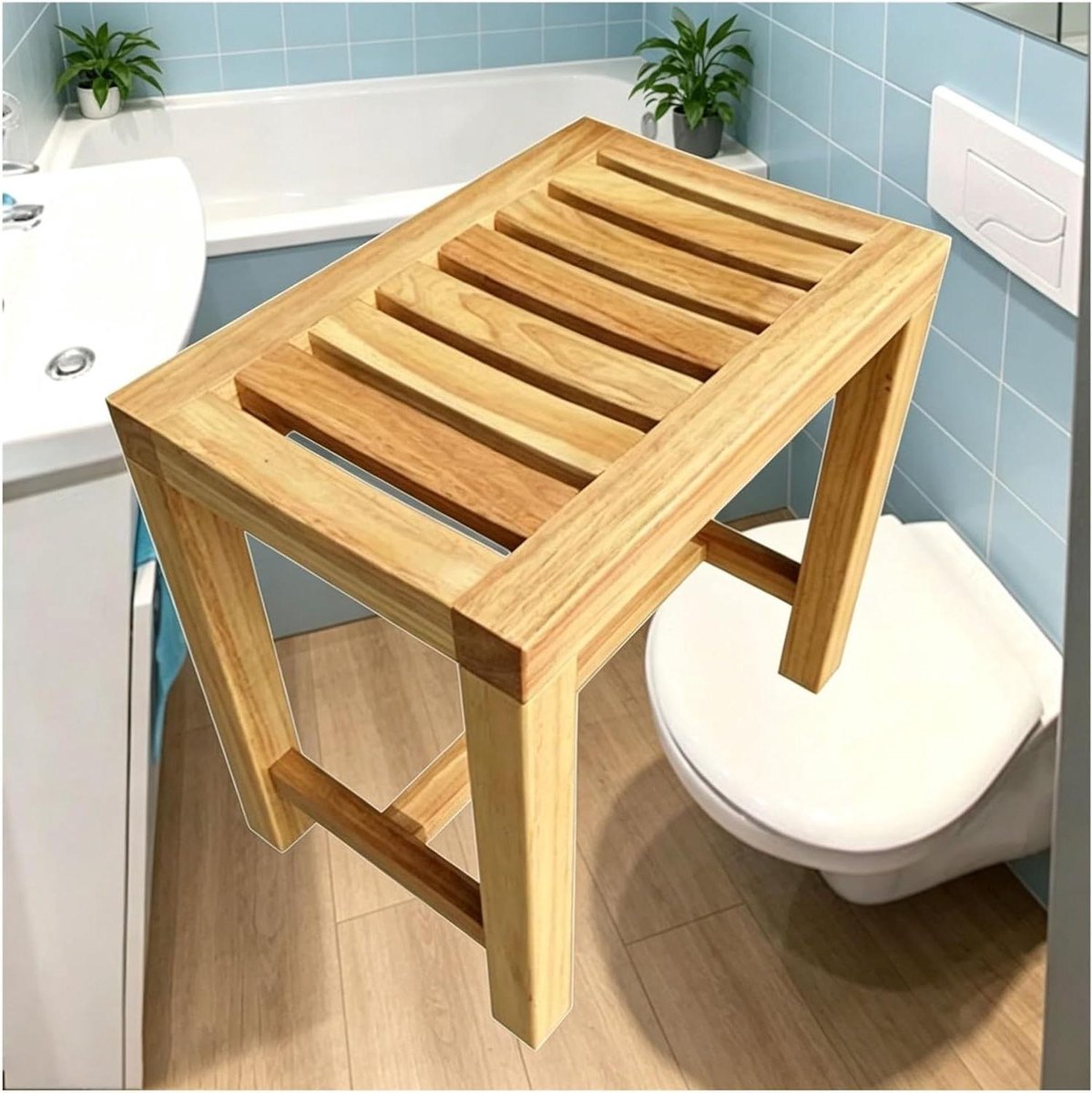 Teakhouten Douchebank, Douchestoel Met Opbergruimte, Waterbestendig En Antislip, Douchekruk Voor In De Douche, Te Gebruiken Als Voetensteun Voor Onder De Douche