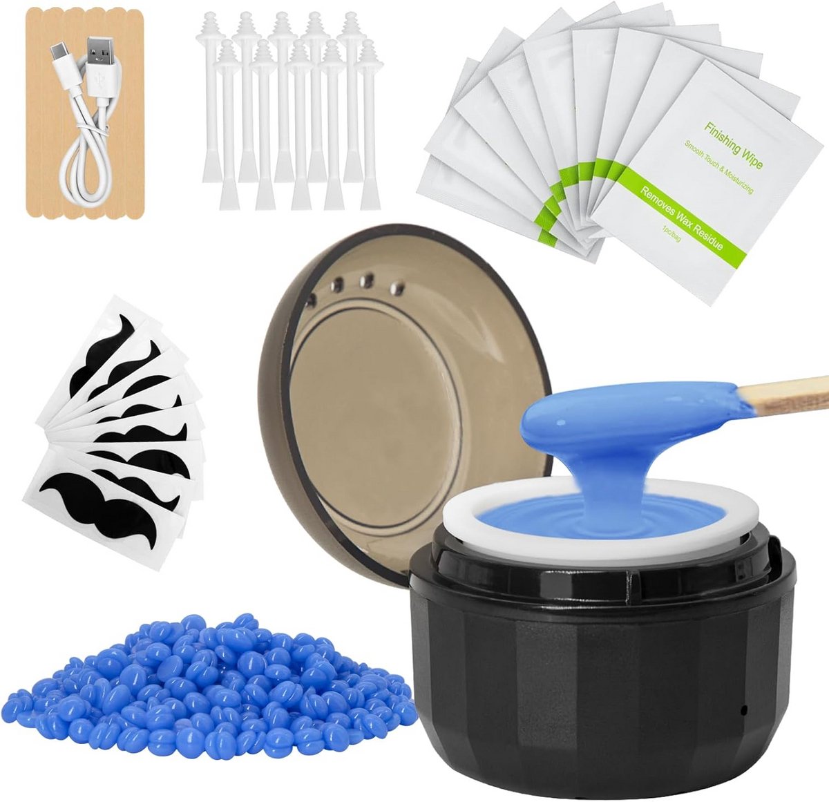 Neushaar Wax Set - Mini Wax Kit - Ongewenst Haar Verwijderen - Snelle USB Verwarming - 50g Wax - Zwart