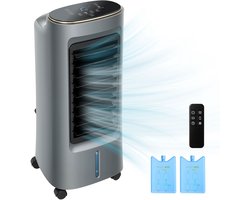 Mini Airco PRO - Mobiele Airco -Luchtkoeler 4-in-1 - Luchtbevochtiger - Luchtreiniger - Ventilator - 90° Oscillatie - Woonkamer & Slaapkamer - 6L Reservoir - Grijs