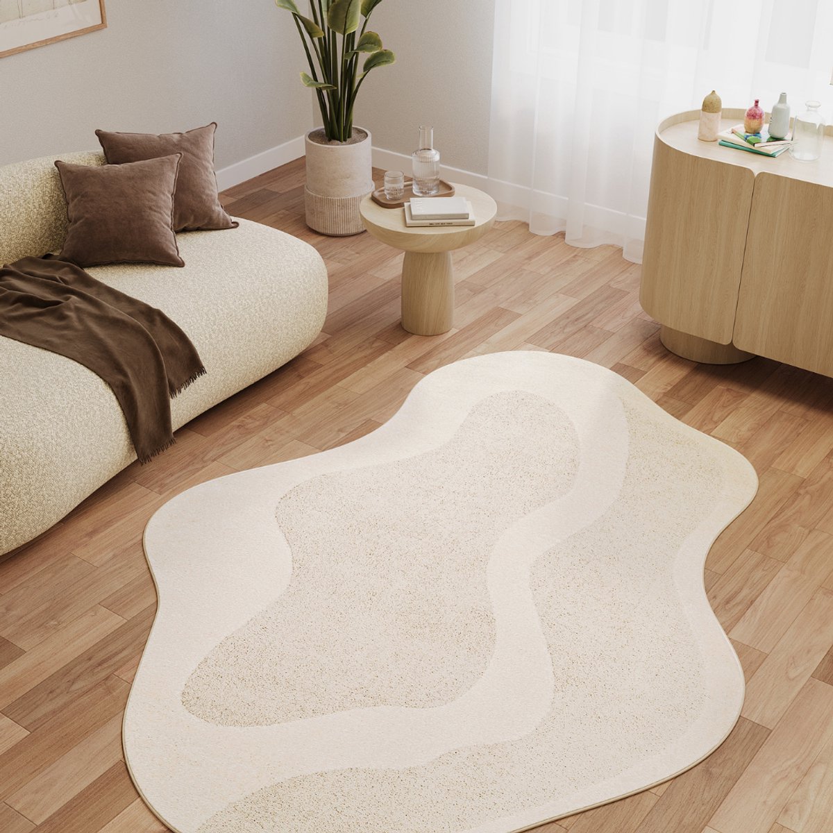 Tapiso Terra Vloerkleed - Onregelmatige Vorm - Woonkamer & Slaapkamer - Laagpolig Tapijt met 3D-Effect - Crème Beige - OEKO-TEX 180x250 Creme Beige