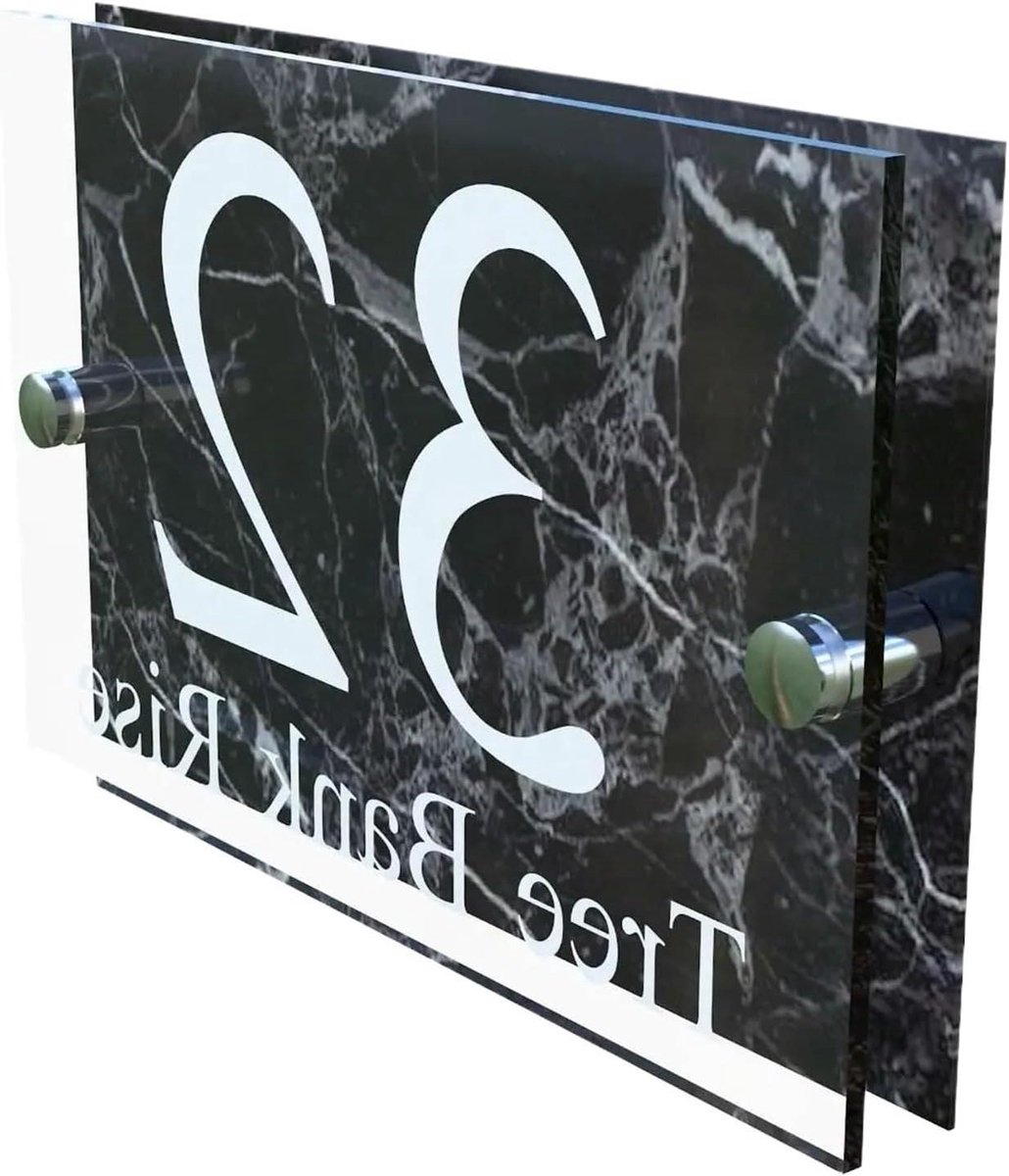 Acryl Deurbord - Adresplak Huisnummer - Huis Aanduiding - Bedrukt Ontwerp - 16x25cm - Marmerpatroon