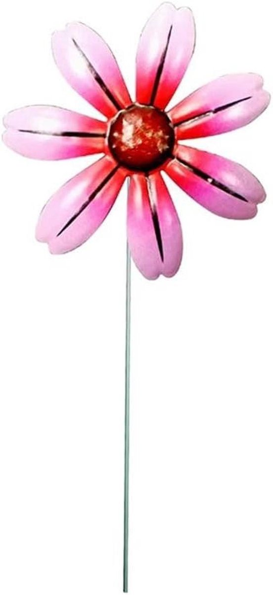 Decoratieve bloemenstaken - Metalen tuin decoratie - Buiten tuin decoreren - Stevig ijzeren materiaal - 38 cm lengte - Roze