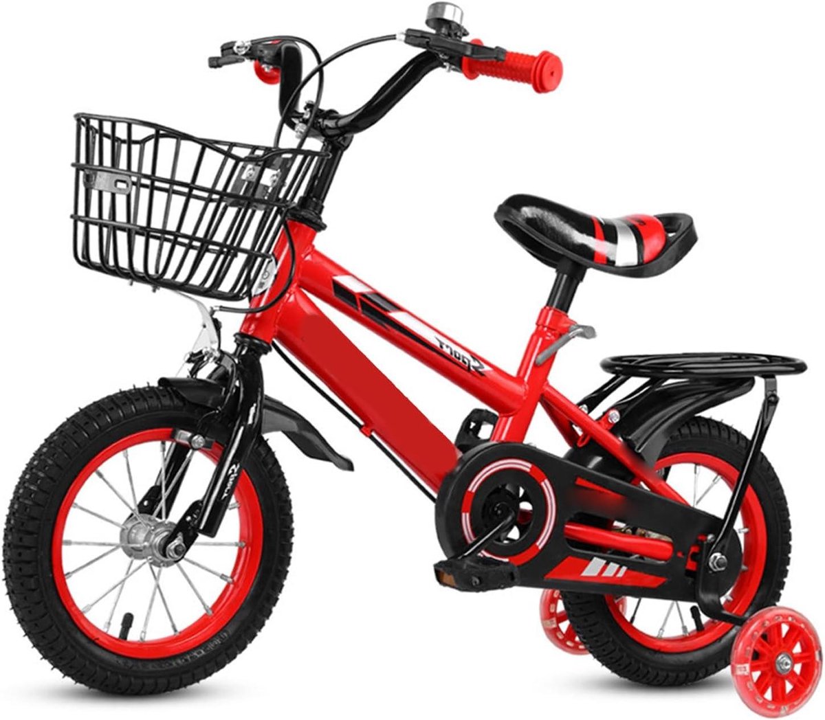 Kinderfiets van 14 inch voor en van 2 tot 6 jaar fiets voor peuters met trainingswielen en d (rood)
