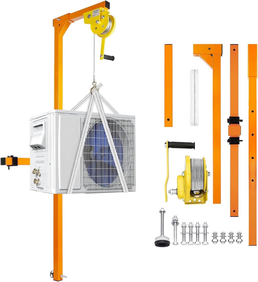 Hefgereedschap Airco - Kraan Beugel - Buitenunit Plaatsen - Driehoek Stabiliteit - 400 lbs Capaciteit - Oranje