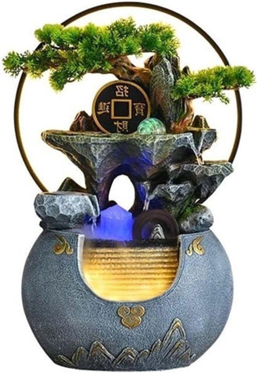 Binnenfontein Tafelfontein met waterval en fontein, decoratief stuk for thuiskantoordecoratie(Gris)