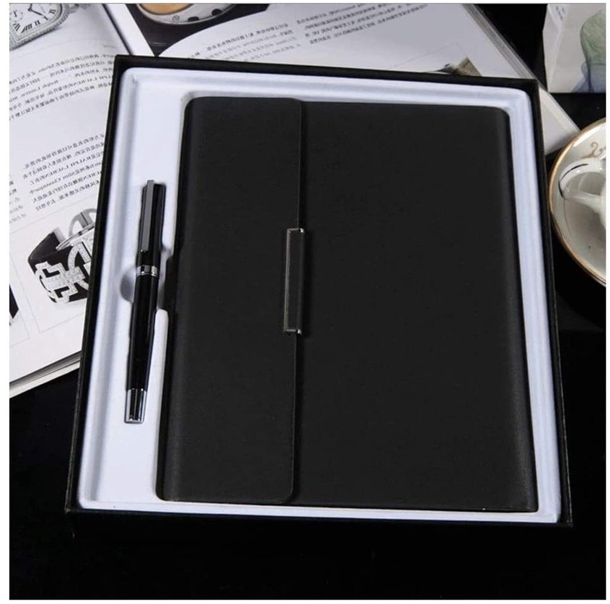 Notitieblok met Pen - Dagboek Set - Ideeën Opschrijven - Hardcover Imitatieleer - A5 Formaat - Donkergrijs
