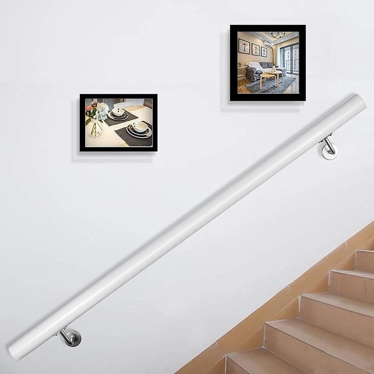 Trapleuning Set - Muursteun Hout - Veiligheid Binnen - Massief Hout - Tot 600 cm - Wit