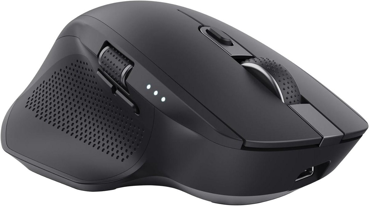 Trust Ozaa+ Stille Draadloze Muis Bluetooth + 2.4GHz, Wireless Mouse met Scrollwiel aan de Zijkant, 60% Gerecycled Plastic, Oplaadbare Bluetooth Mouse PC Computer Laptop Windows Mac - Zwart
