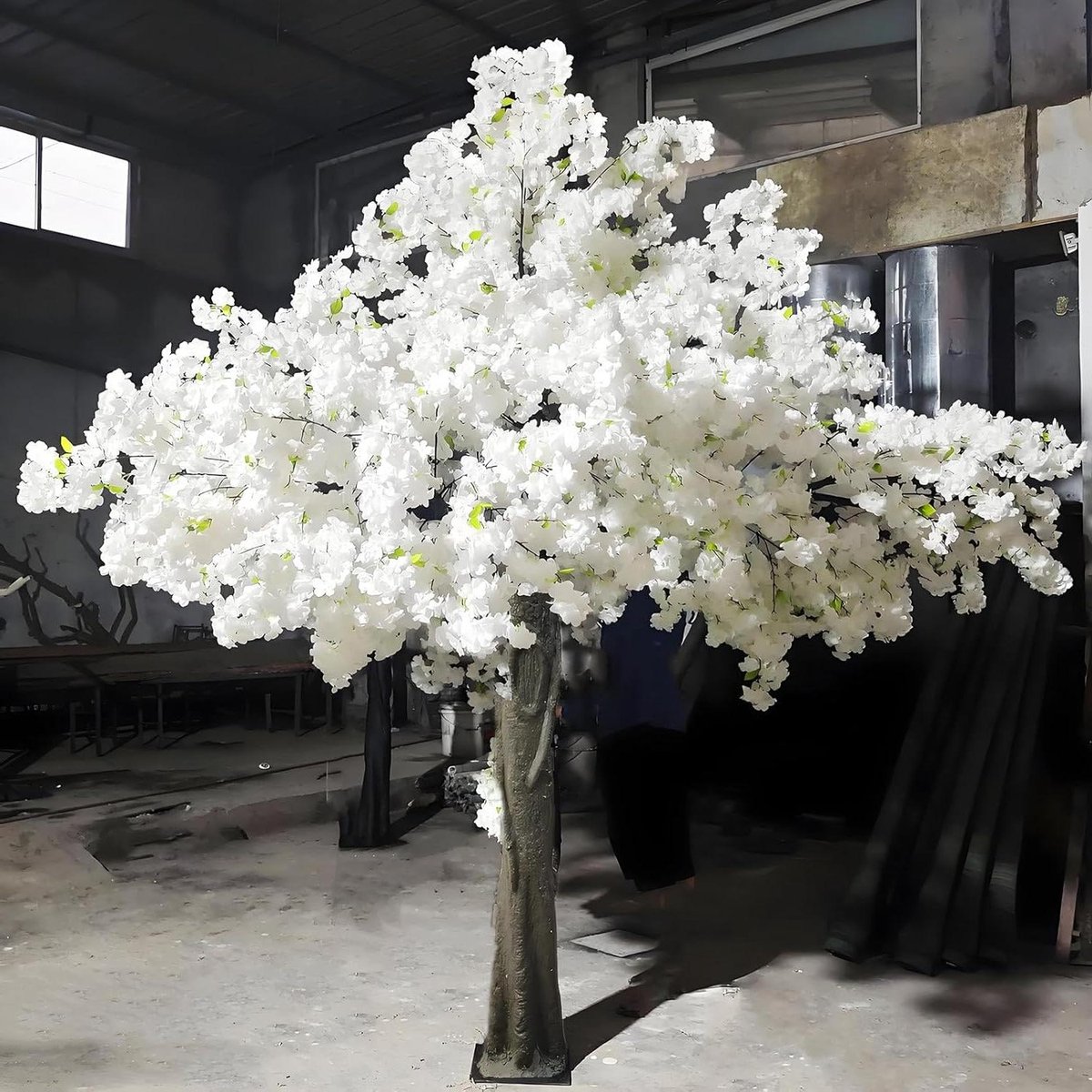 Handgemaakte kunstbloemen, decoratieve boom voor binnen en buiten, grote roze kunstkersenbloesemboom, voor thuis, bruiloft, feest, tuin, kantoor, kerst. White-1m*0.8m