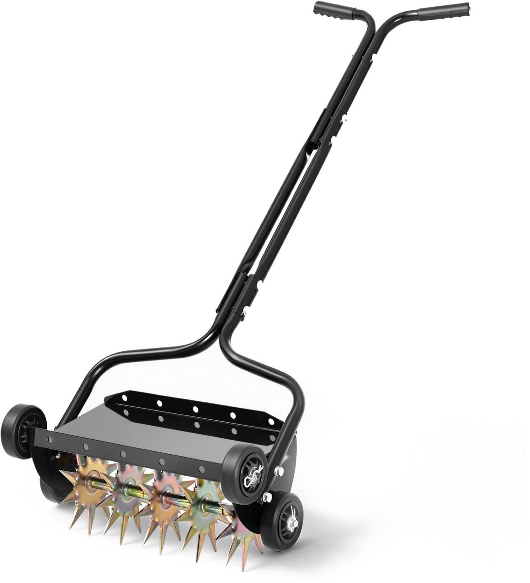 Gazon- en grasbeluchter - Handmatige Prikroller - Werkbreedte 45 cm - Werkdiepte 5 cm - 4 Rollen - 18 kg - Stalen Constructie - Voor Verdichte Grond - Zwart