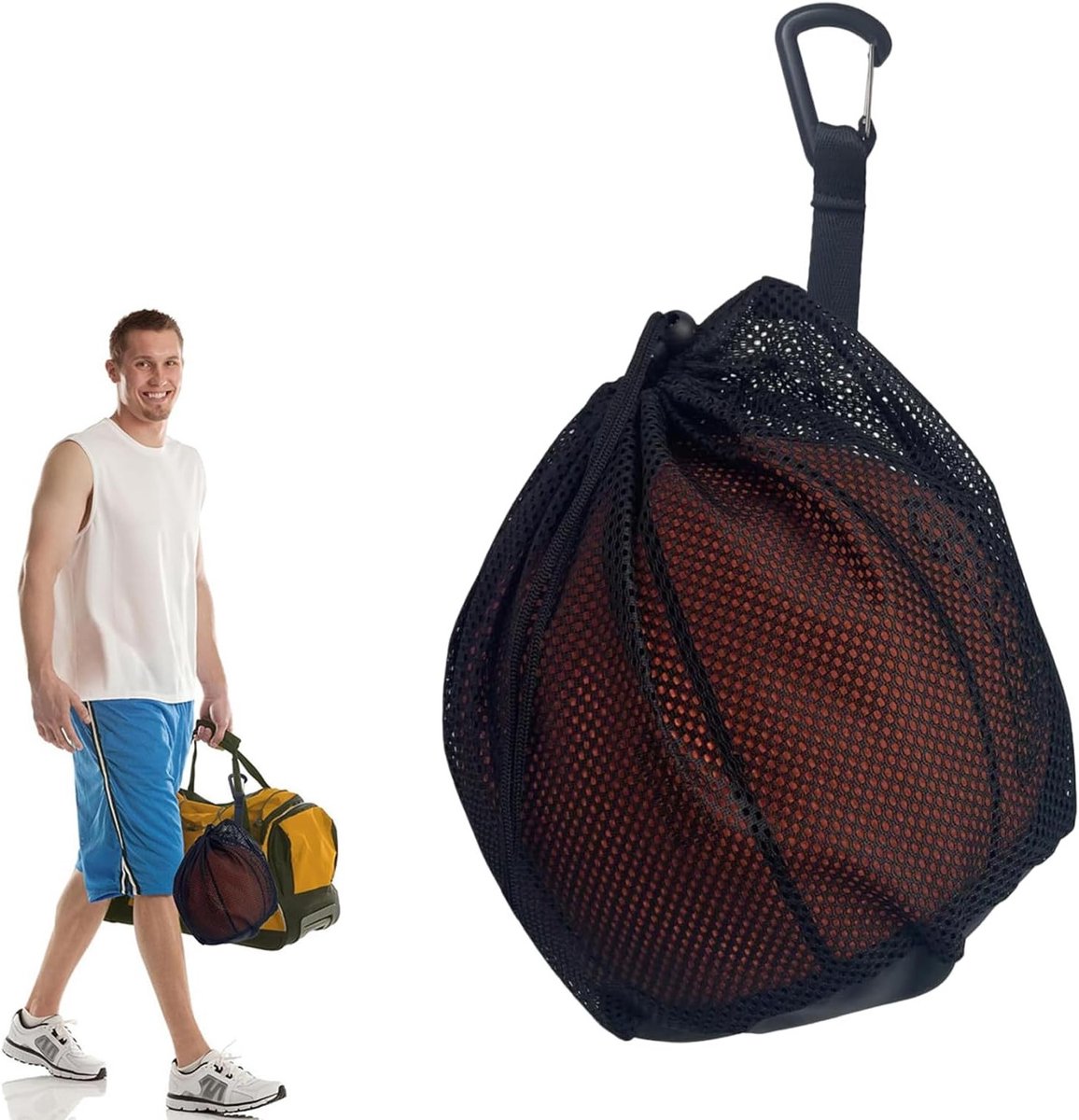 Single Ball Bag met Zipper Pocket - Balnet 1 Ball Basketball Bag - Rugzak Draagbare Ballen Net - Enkel Ken voor Voetbal - Voor Basketball - Draagtas Volleybal Voetbal