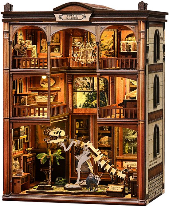 Miniatuur Bouwpakket-DIY Book Nook Kit-DIY Dinosaur Museum Miniatuur met LED – 3D Houten Puzzel – T-Rex Skelet – Educatief Bouwpakket & Decoratie voor Volwassenen