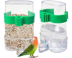 2-delige automatische waterbak voor vogels, voederbak, drinkfles voor papegaaien en vogelzaad, kooiaccessoire voor langstaartpapegaaien, gezelschapsvogels en valkparkieten.
