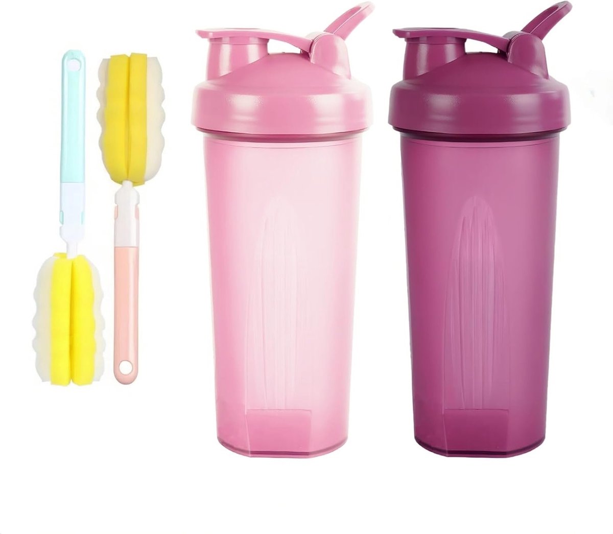 Set van 2 Proteïne Shakers met Mixball en Schuimborstels voor Fitness, Lekvrije Deksel, 600 ml