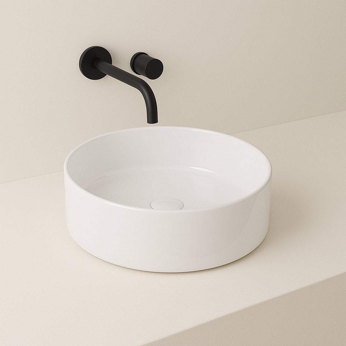 AquaVik Waskom Länk Keramiek Rond 40x12 Glans Wit Nano coating