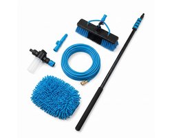 Cheqo® Telescopische Wasborstel - Waterborstel met Telescoopsteel - Ramen Wassen - Zonnepanelen Borstel - Uitschuifbaar - Waterdoorvoer - Auto Wassen - Caravan en Camper - Gevels - Buitengevel Reinigen - Schoonmaakset - Waterbezem