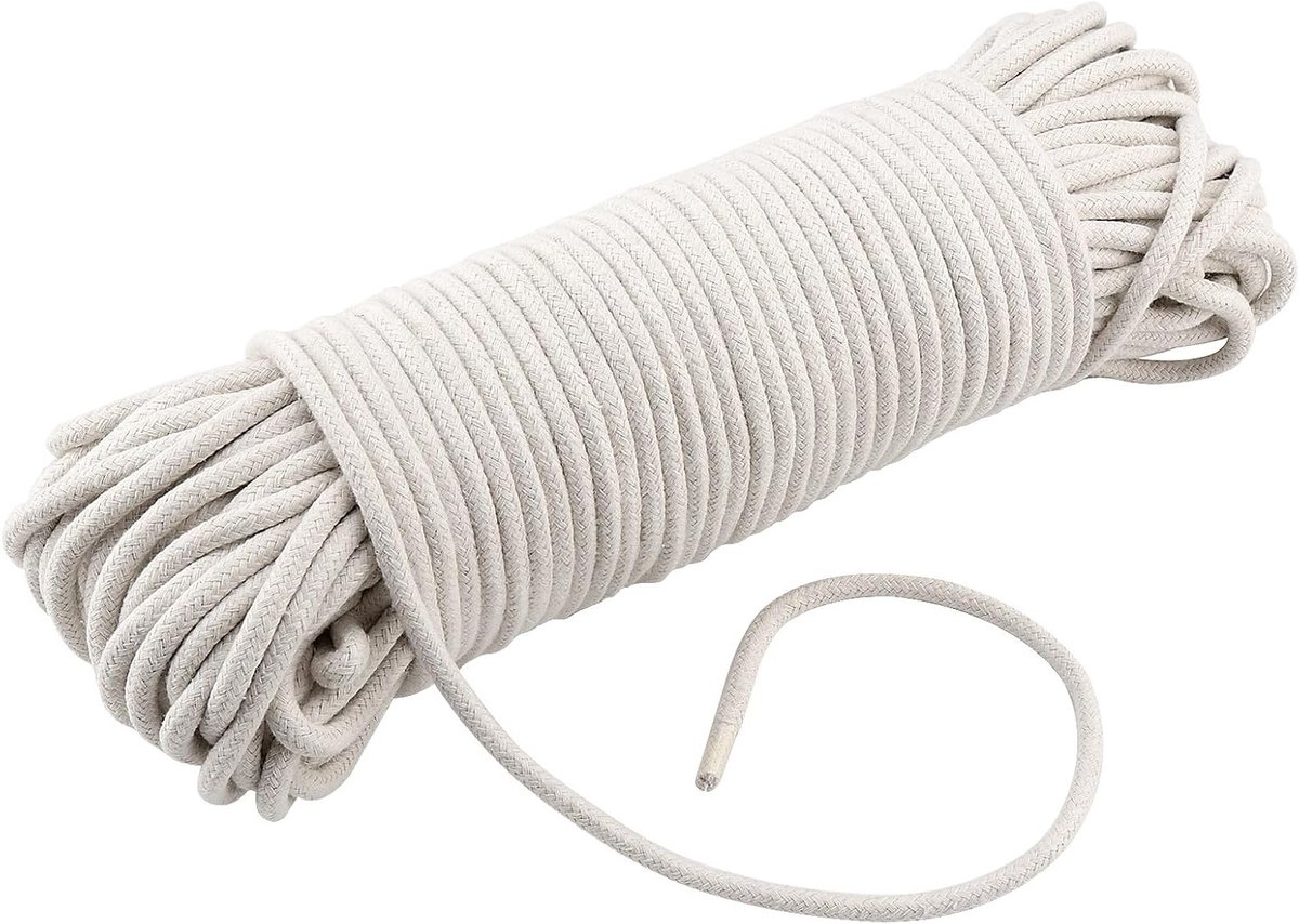 Natuurlijke Katoenen Touw van 50 m x 6 mm voor Ambachten, Decoratie en Kleding - Sterk, Duurzaam en Veelzijdig