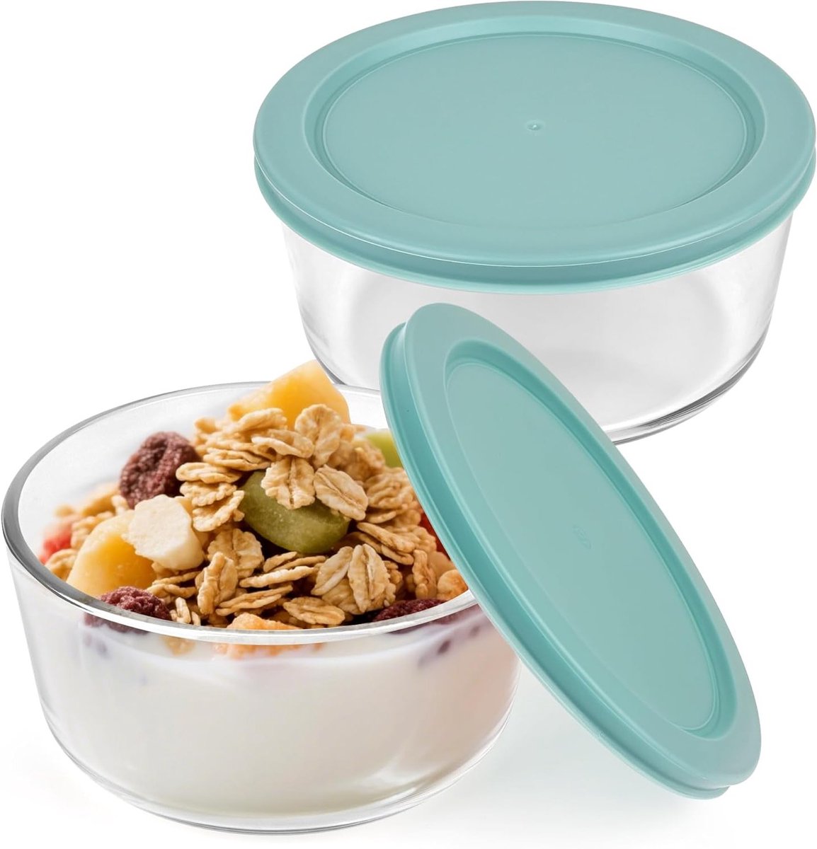 Ronde Glazen Yogurtcontainers met Deksel - 2 Stuks, Ideaal voor Maaltijdvoorbereiding, Vershoudbakken voor Probiotische Yoghurt en Snacks