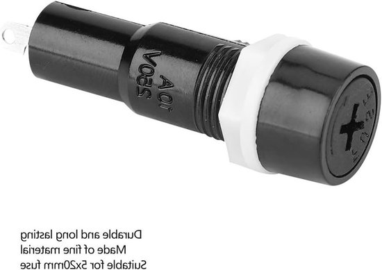 Fusehouder met schroefdop voor glazen buiszekeringen, 10 A / 250 V, 5 x 20 mm, zwart, 20 stuks, veilig en betrouwbaar gebruik — afbeelding 4