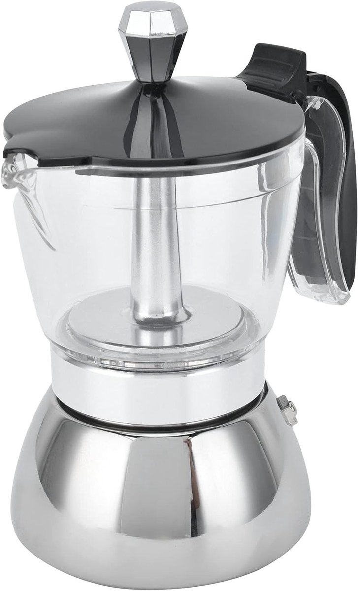 Klassieke Moka Koffiepot voor 4 Kopjes, RVS Espresso Maker voor Thuis en Kamperen, Geschikt voor Inductie en Gasfornuis