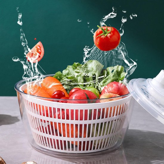 Sla centrifuge - Groente droger - Salades bereiden - Snelle centrifuge - 22.8 x 17.5 cm - Wit — afbeelding 4