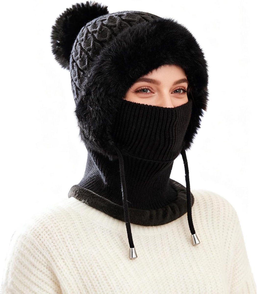 Dames Thermisch Fleece Balaclava, Winddicht Ski Masker voor Gezicht, Multifunctionele Wintermuts met Kap en Nekwarmer voor Koude Dagen