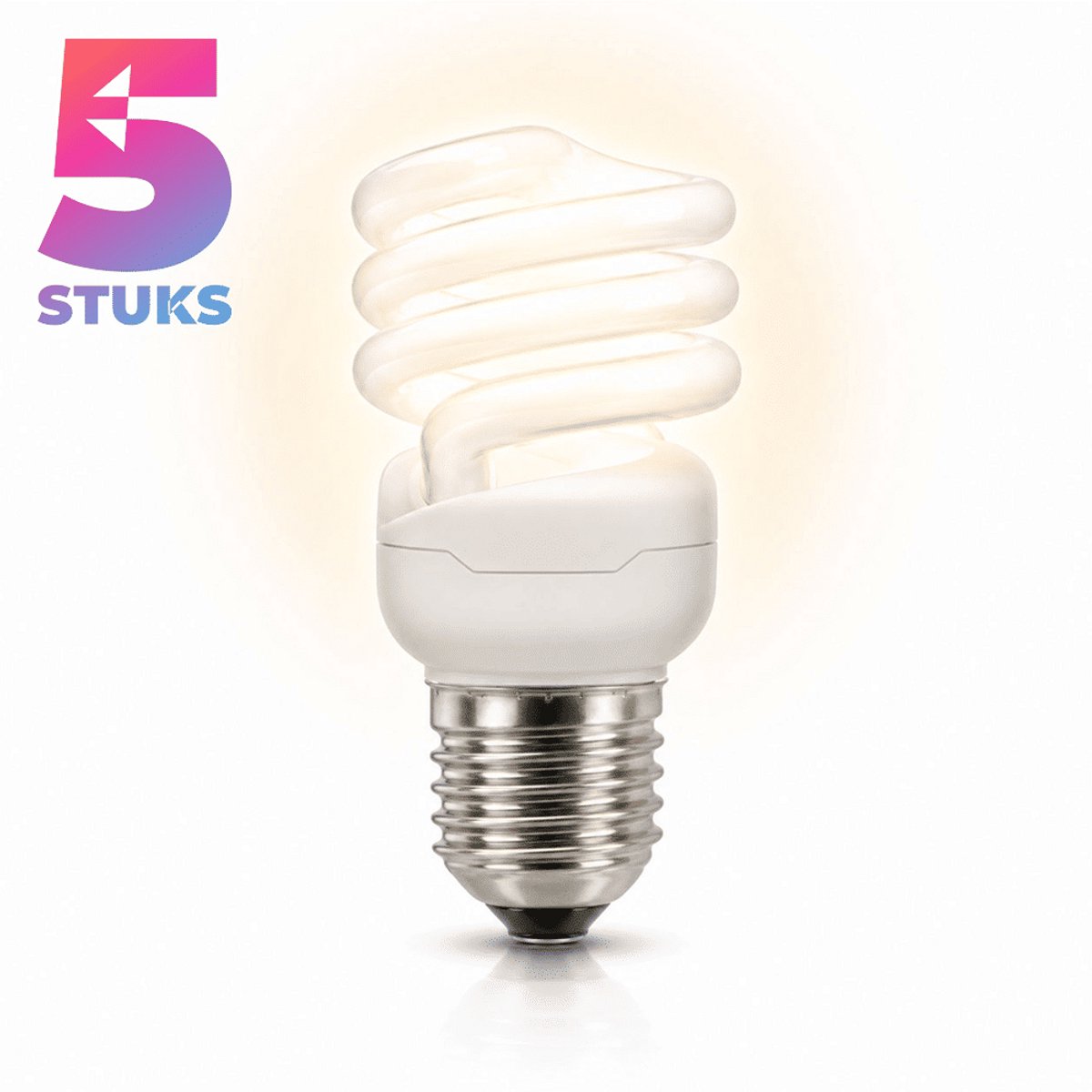 5x Spiraal Spaarlamp E27 - 24W - Warm Wit Licht (2700K) - 1615 lm - 8 jaar - Niet Dimbaar - Bespaar op energiekosten
