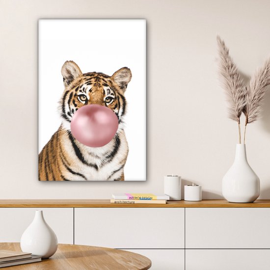 Toile peinture enfants - Tigre - Animaux - Bubble gum - Garçon - Fille - Enfant - Décoration murale filles - Décoration murale garçons - 40x60 cm