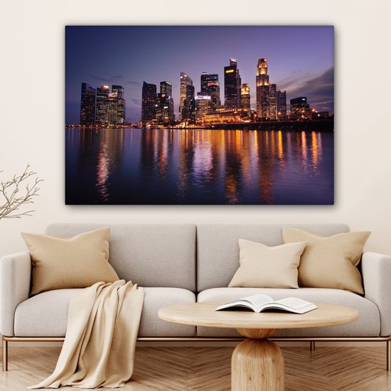 Canvas schilderij 150x100 cm - Wanddecoratie Singapore - Skyline - Water - Muurdecoratie woonkamer - Slaapkamer decoratie - Kamer accessoires - Schilderijen op canvas