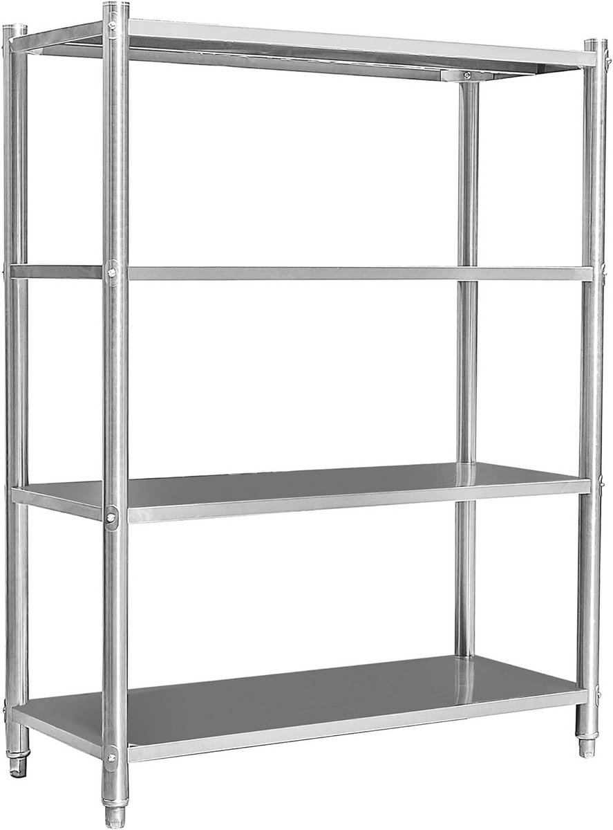 RVS Stellingkast 120x50x155 - 4 Niveau's - Zwaar Belastbaar voor Horeca & Keuken