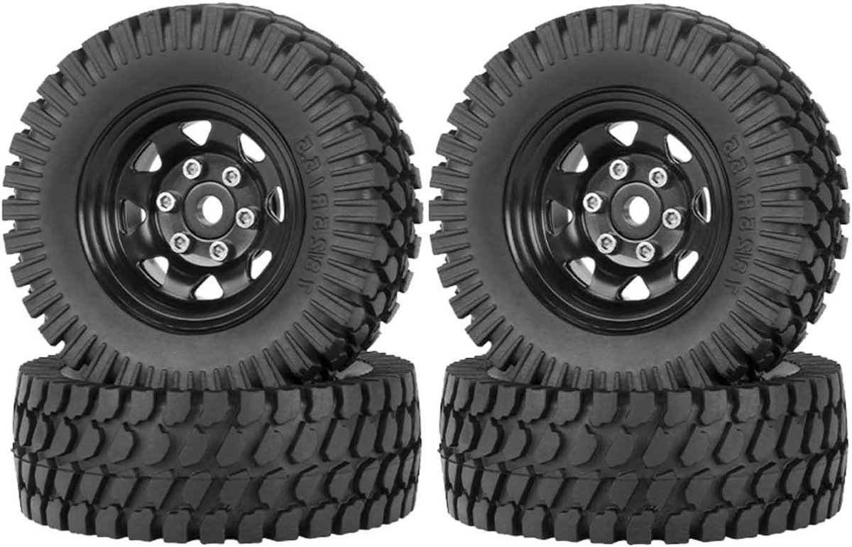 1.55 Inch RC Banden en Aluminium Beadlock Wielen voor 1:10 RC Crawler Auto's zoals Tamiya CC01 CC02 LC70 MST JIMNY AX90069 D90 (Zwart) - Perfect voor Offroad Avonturen en Modelbouw
