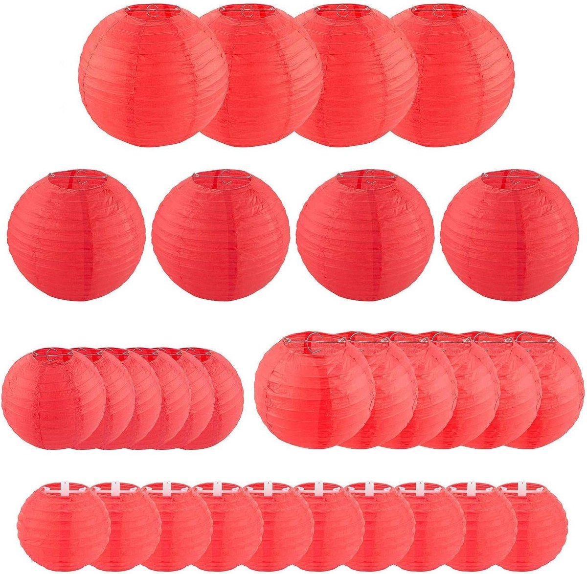 Set van 30 Rode Papieren Lantaarns - Ronde Lantaarns voor Bruiloft, Feest en Kerst - Diverse Maten (10 cm, 12 inch) voor Sfeervolle Decoratie