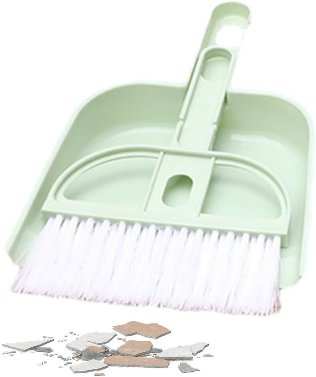 Handbezem Stoffer Set - Reinigingsborstel Blik - Bureau Schoonmaken - Draagbaar Compact Ontwerp - 18 x 11.5 cm