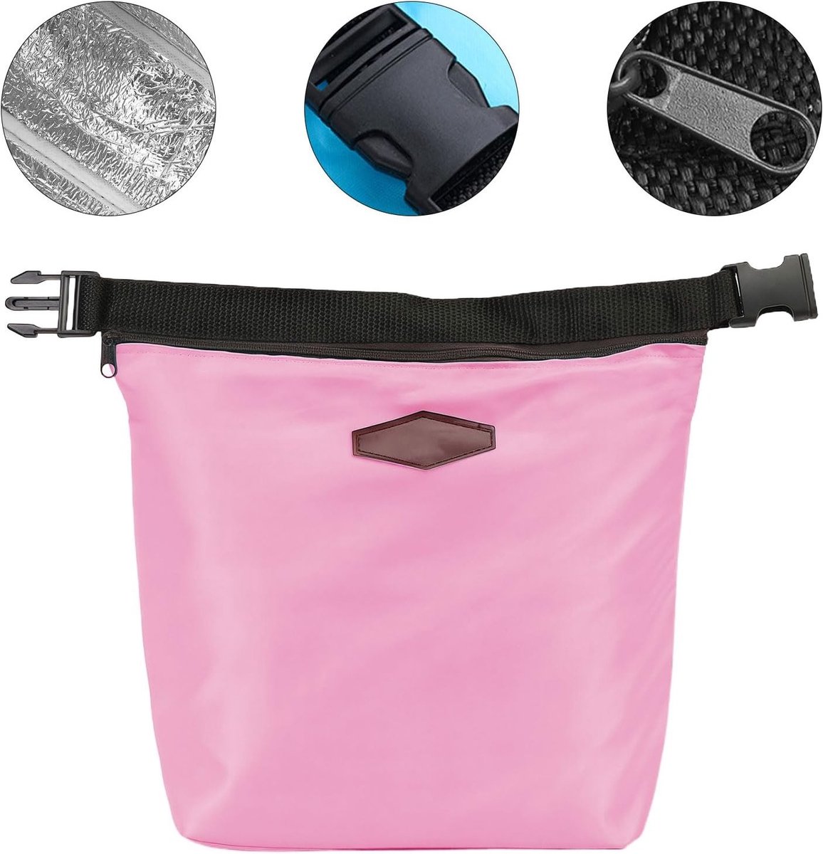 Thermische koeltas voor lunch en picknick, draagbare tas met ritssluiting in blauw en roze, ideaal voor onderweg