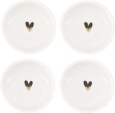 Zusss Set Van 4 Dipschaaltjes Goud Hartje - Keramiek - Wit / Goud - Ø8x3cm