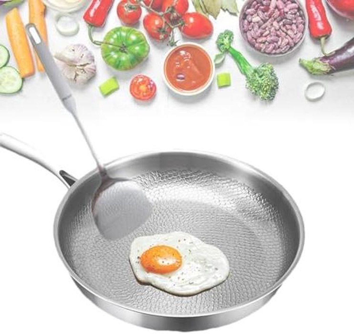 Titanium Kookpan Gehamerde Pan Gezond Koken Gelijkmatige Warmte 26 cm Zilverkleurig
