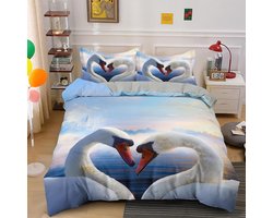 Duvet Cover 200 x 237 cm Swan Light Blue 110 g/m² Microfiber Double Bed + 2 Pillowcases 50 x 80 cm, Duvet Cover for Double Bed Suitable for Adults and Children