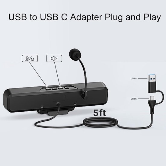 Desktop Luidspreker - PC Speaker - Duidelijke Communicatie - Afneembare Microfoon - 27 x 8 x 7 cm - Zwart — afbeelding 5
