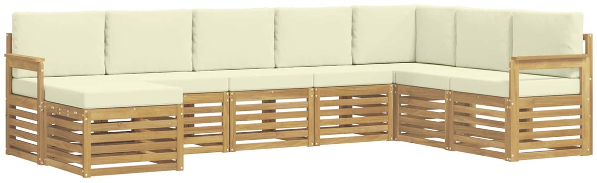 vidaXL Buiten - bank - set - 8 - st - 8-zits - Wit - en - crèmekleurig - Polyester Wit en crèmekleurig