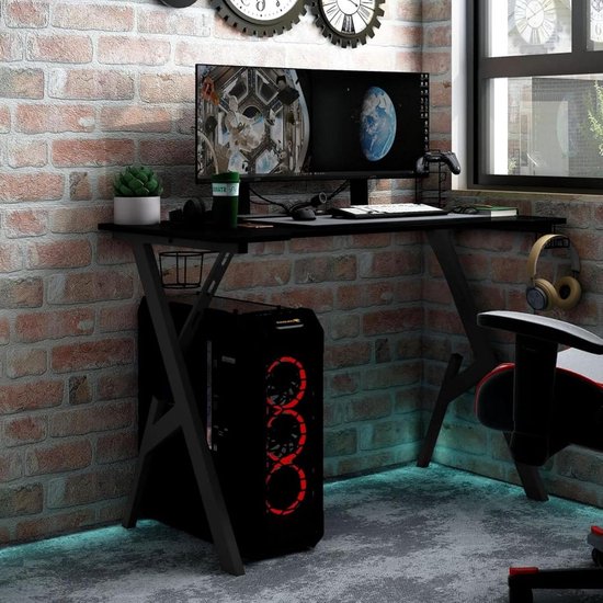 Gaming Bureau - Computer Tafel Werkplek - Productief Werken Gamen - Y-vormige Poten - 90x60x75 cm - Zwart — afbeelding 2
