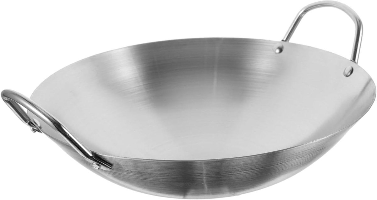 Kookpan Wok - Grote pan - Thuis koken - Roestvrij staal - 32 cm - Zilverkleurig