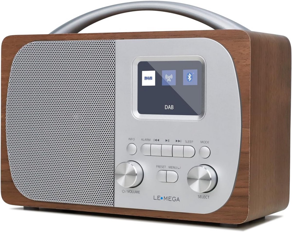 Digitale Radio - DAB Radio - Muziek Luisteren - Dubbele Wekker - Compact Formaat - Hout Metaal