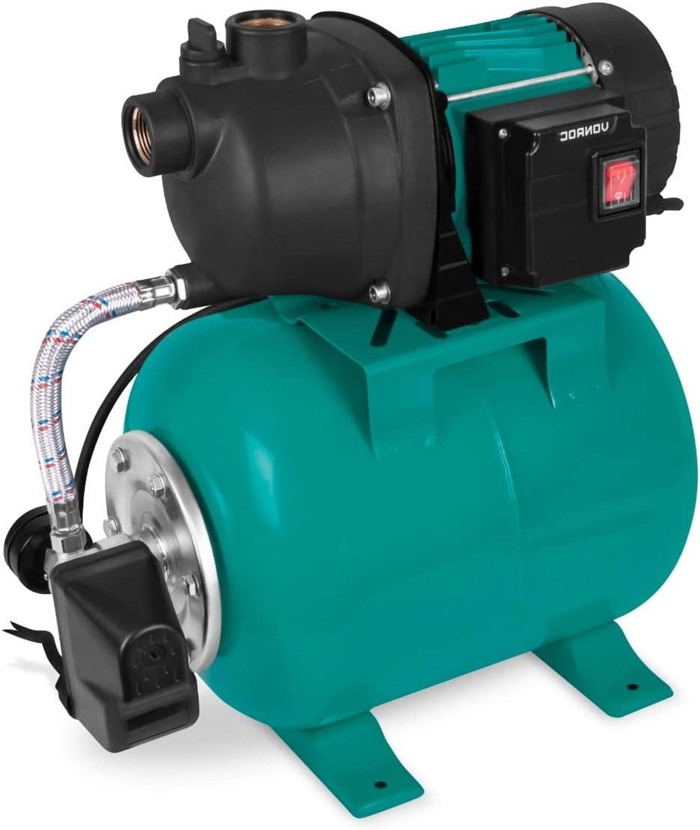 Waterdrukpomp met schakelaar - Hydrofoorpomp Automatisch - Tuin Beregenen - Grote 19L Tank - 3300L Per Uur - Turquoise