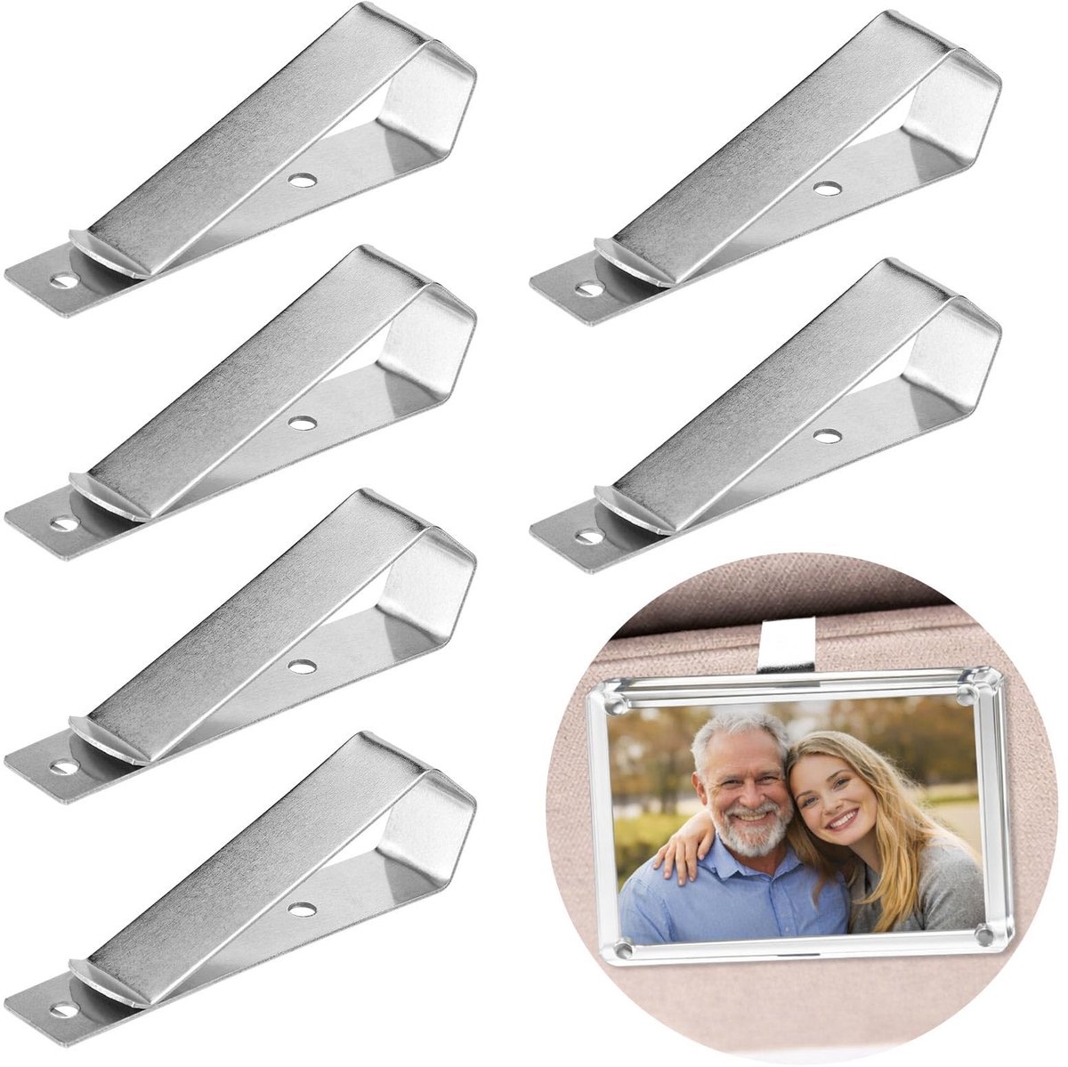 Dailygoods- Zonneklepclips 6 Stuks - Roestvrij Staal - Fotoclip - Doe-Het-Zelf Montageset - Autoaccessoires - Kantoorpresentatie - Sterk klevende achterkant