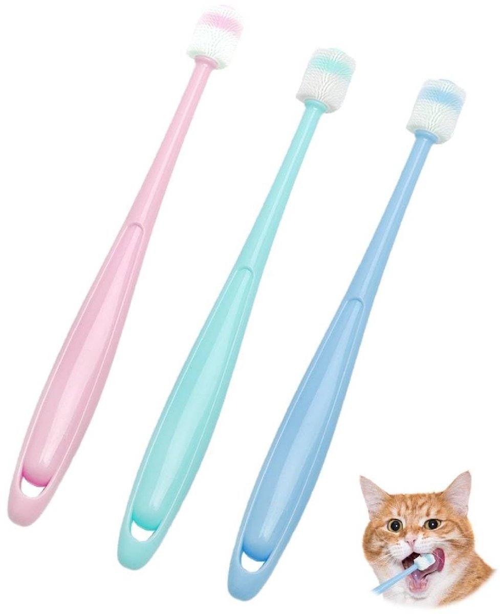 Dailygoods- Tandenborstel 360 Graden - Kattentandenborstel - Zachte Siliconen - Herbruikbaar - Set van 3 - Tandverzorging voor Huisdieren - Huisdier Tandenborstel