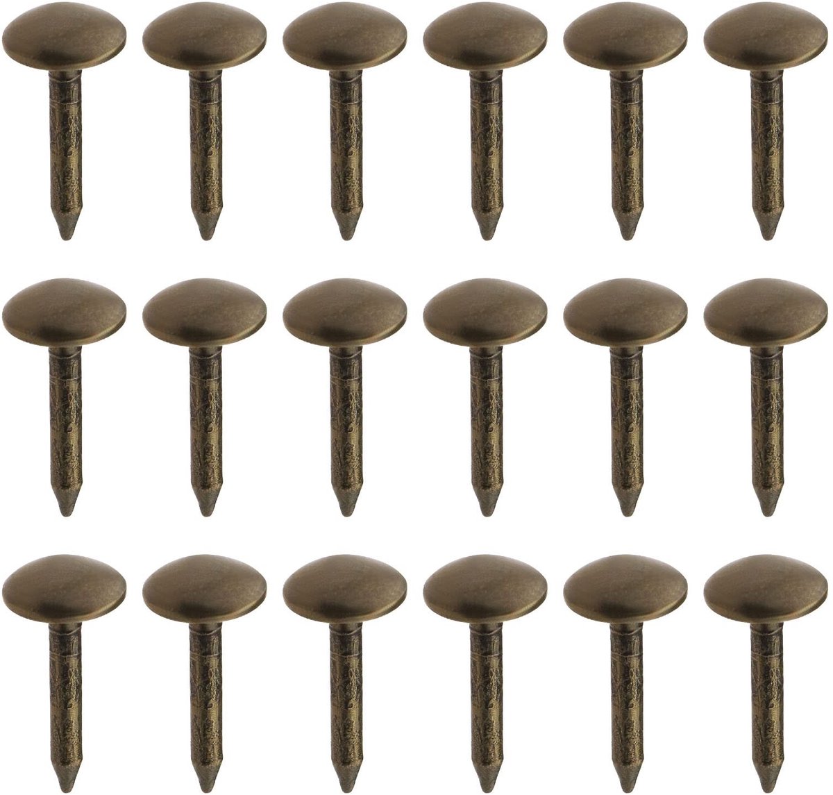 Dailygoods- Meubelspijkers 200 Stuks - Ronde Koepelvormige Hoofd - Antiek Messing - Bevestigingsmiddelen - Dikker Metaal - 6x12mm - Klinknagels