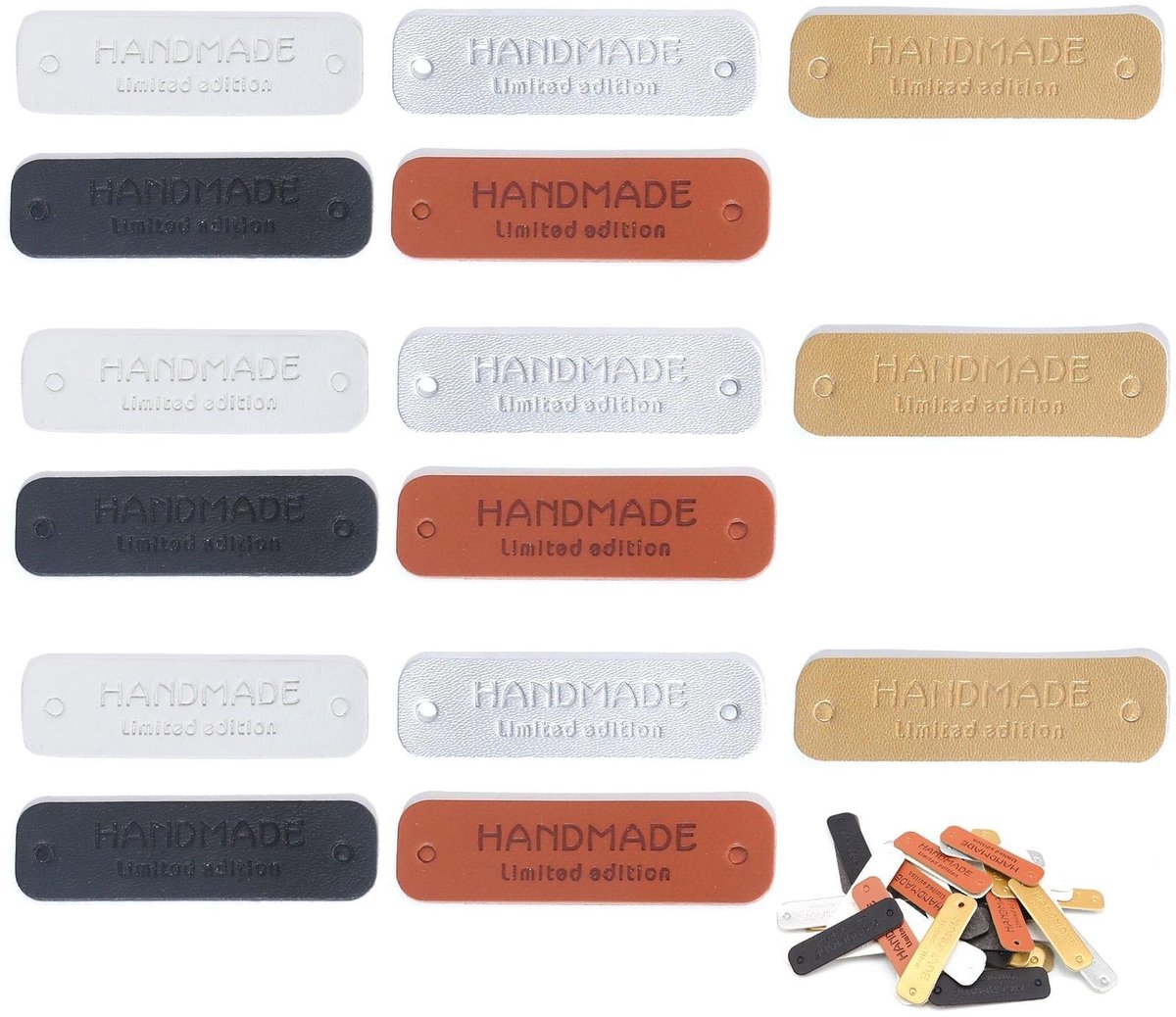 Dailygoods- Labels Handgemaakt - 50 Stuks - Kunstlederen Labels - Rechthoekig - 5 x 1,5 cm - Met 2 Gaten - Voor Sjaals/Broeken/Mutsen - Etiketten